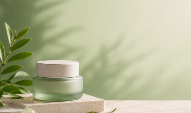 cosmetics, skincare, health, aesthetics, nature, beauty, cream, advertisement, promotion, identity, shadow, entrance, natural, luxury, organic, elegant, plant, colorful, shading, terrace, countertop