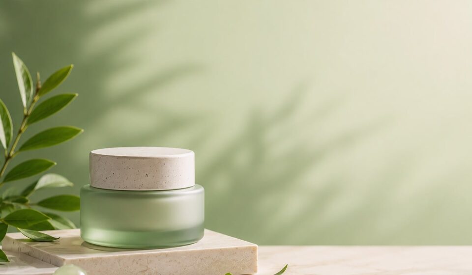 cosmetics, skincare, health, aesthetics, nature, beauty, cream, advertisement, promotion, identity, shadow, entrance, natural, luxury, organic, elegant, plant, colorful, shading, terrace, countertop