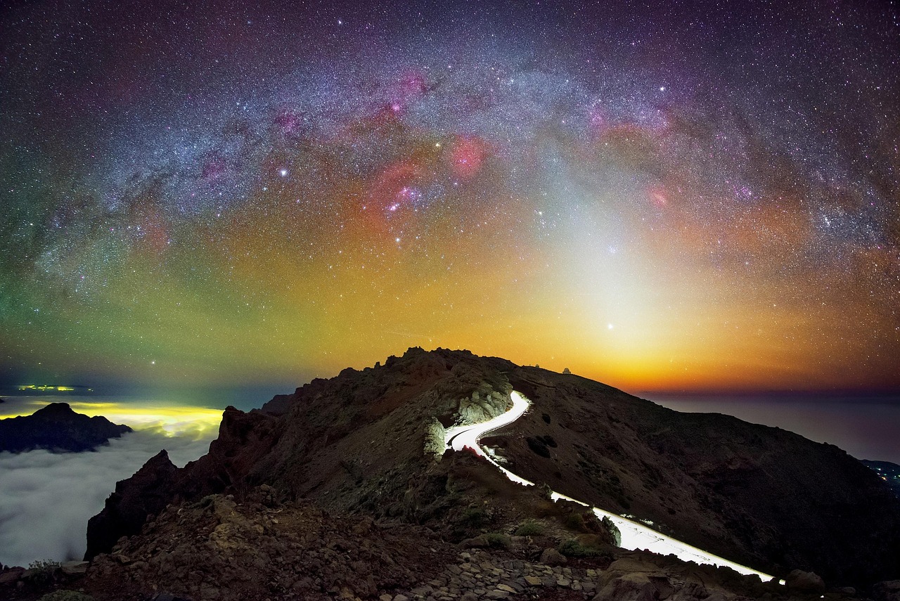 astroscape, milky way, starry sky, orion, landscape, heaven, la palma, panorama