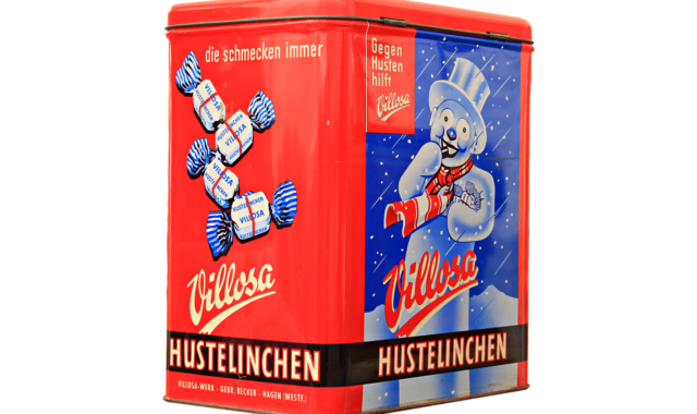 hustelinchen, cough drops, storage jar, can, container, rifle, store, decorative, tin can, packaging, company villosa, villosa, against cough, cold, isolated, health, old, antique, packaging, packaging, packaging, packaging, packaging