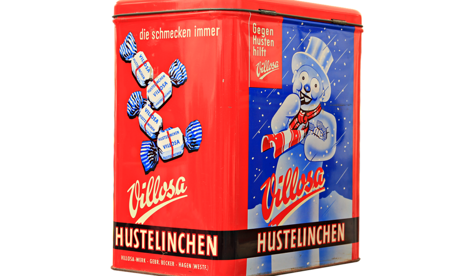 hustelinchen, cough drops, storage jar, can, container, rifle, store, decorative, tin can, packaging, company villosa, villosa, against cough, cold, isolated, health, old, antique, packaging, packaging, packaging, packaging, packaging