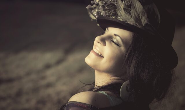 beauty, woman, flower hat, cap, cosmetics, happiness, feeling, hair, hair styling, black hair, brunette, imagination, portrait, face, beautiful, girl, enjoyment of life, young, healthy, smile, happy, pleasure, joyful, wellness, beauty queen, happiness, happiness, imagination, smile, smile, smile, smile, smile, happy, happy, happy, happy