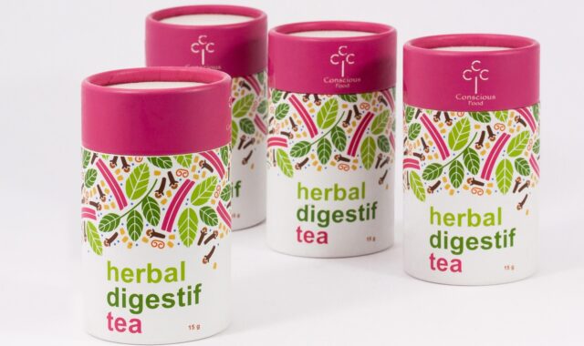 tea, packaging, herbal tea, digestive tea, food, drink, nourishment, deliberately, mindful, health, mint leaves, clove, licorice, cinnamon, cylinder, carton, green, dark red, layout, pack design, cylinder, cylinder, cylinder, cylinder, cylinder