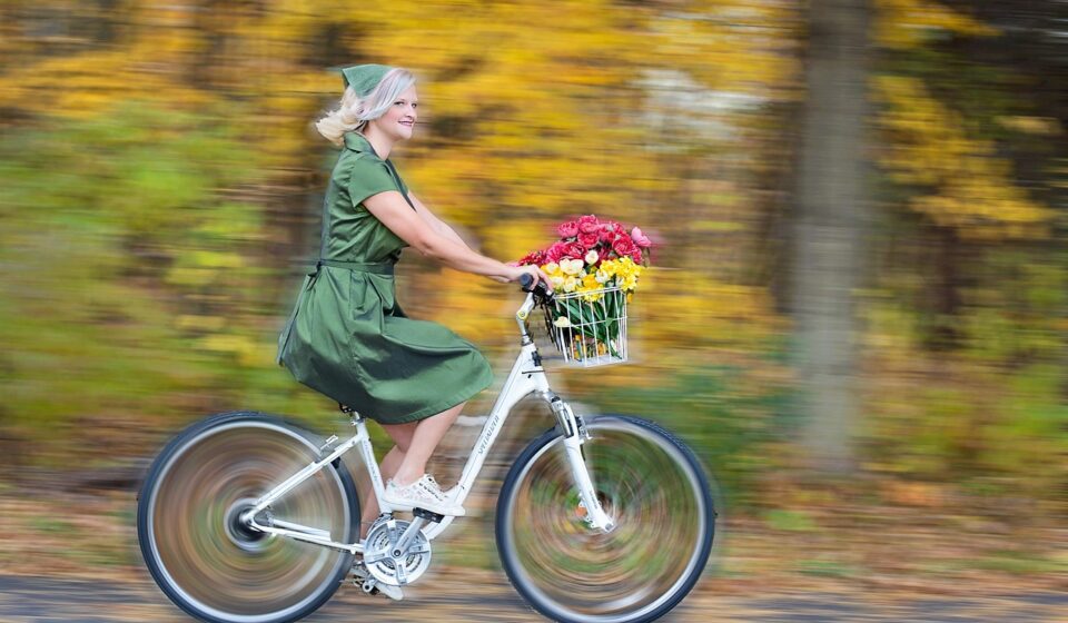 bike ride, bicycle, woman, riding, fall, autumn, riding a bike, cycling, nature, park