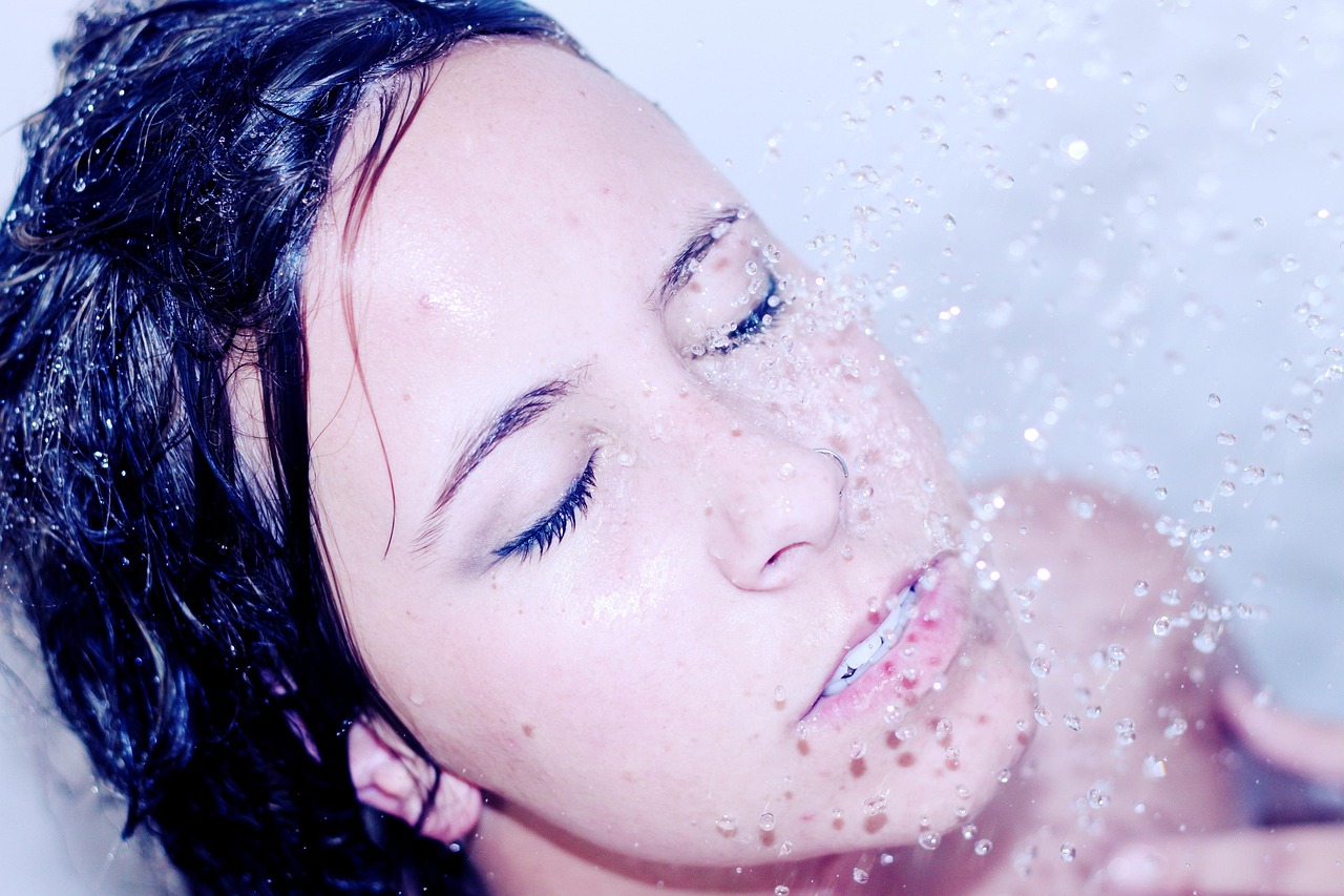 adult, woman, showering, shower, fresh, clean, bath, nature, bathing, close up, wet, face, girl, model, portrait, skin, water