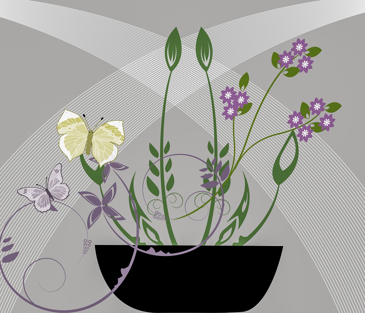 flowers, butterflies, flower pot, beautiful flowers, fauna, flower wallpaper, garden, flower background, design, nature, plant, flora, hd wallpaper