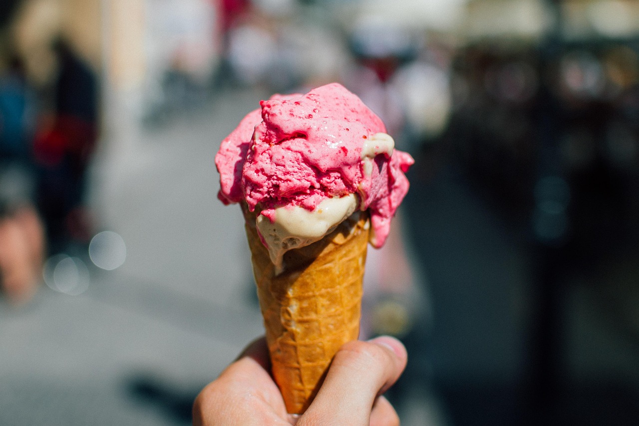 ice cream, cone, strawberry ice cream, nature, dessert, food, sweet, summer