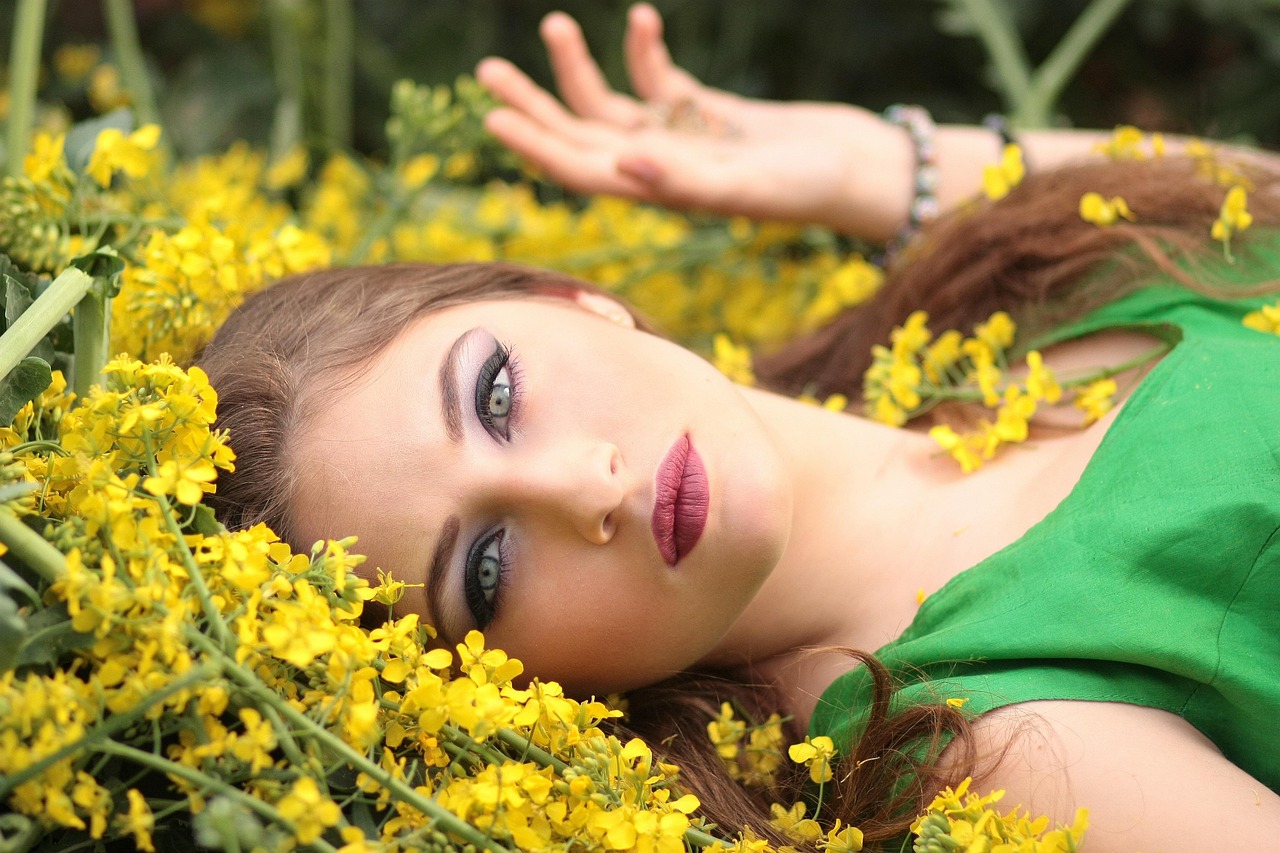 girl, flowers, model, lying down, cosmetics, makeup, female, beautiful flowers, young woman, portrait, female model, flower wallpaper, female portrait, modeling, flower background, pose, posing, yellow flowers, nature, woman