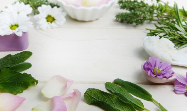 herbs, thyme, sage, rose, blossoms, petals, pink, cosmetics, essential oils, shea butter, coconut oil, nature, plants, phytotherapy, rose flower, alternative medicine, homemade, bio, naturally, skin care, to bathe, wellness, vacations, invitation, greeting card, skin, skin blemishes, treat, acne, puberty, health, ecologically, aromatherapy, healing